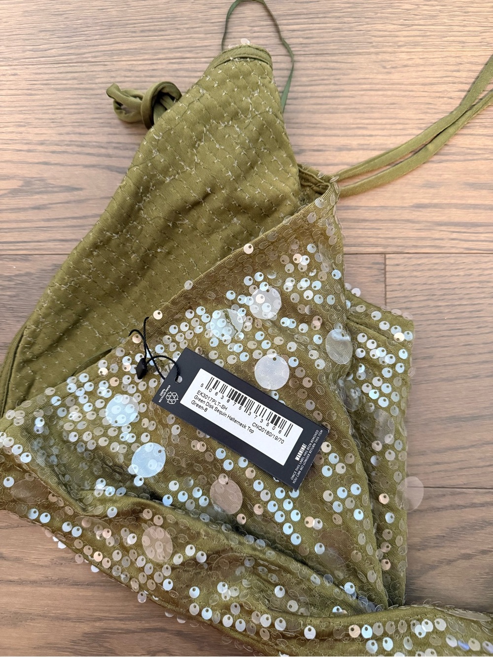 Sequin Halter Tank Dress in Olive Green - Picture 6 of 6